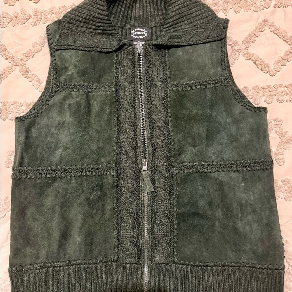 Designer Studio Works Dark Green Knit Sweater Vest